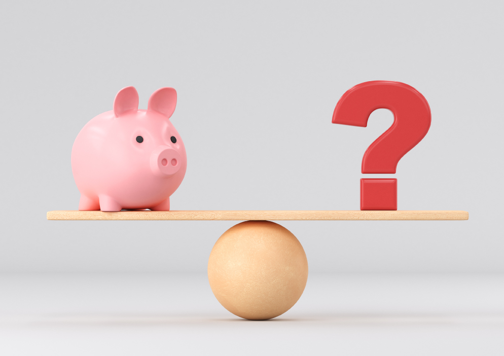 piggy bank scale with question