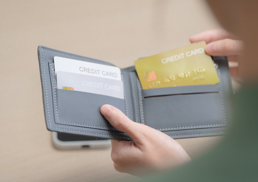 holding wallet with credit card